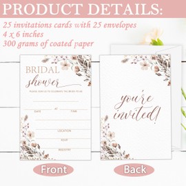 GOLRMC Wildflower Bridal Shower Invitations, 4x6 Set of 25 Wildflower Bridal Shower Invites, Boho Floral Bridal Shower Invitations with Envelopes-A07