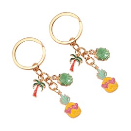 AUCELI Car Keychain, 2PCS Island Palm Tree Vehicle Key Chain, Metal Automotive Key Ring Holder Accessories, Universal Fit (Style C)