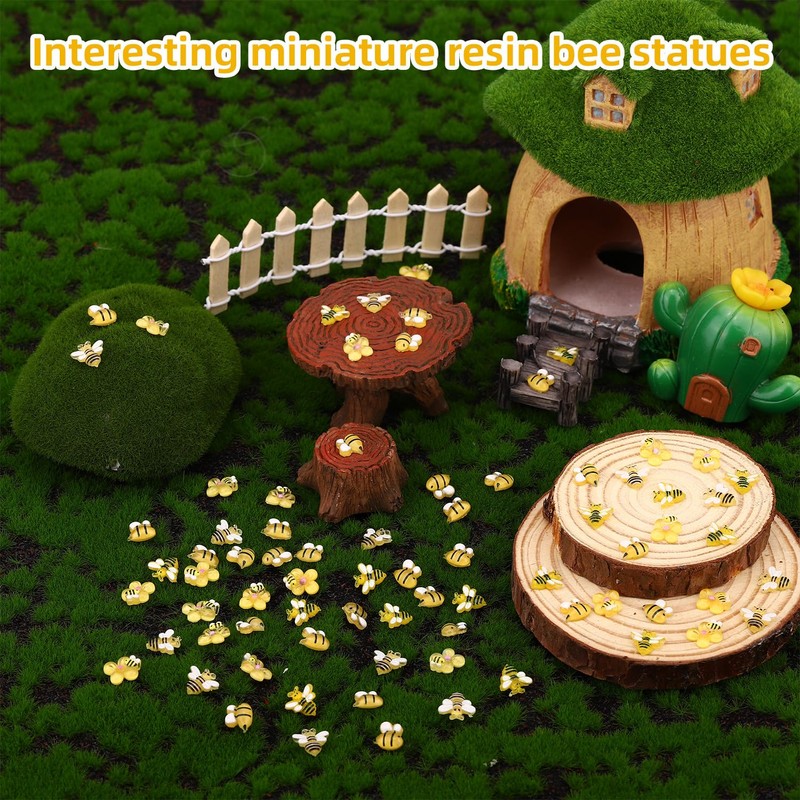 Lyreh 210pcs Mini Bees Figures, 3 Styles Miniature Resin Yellow