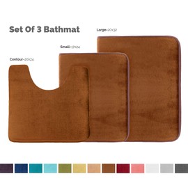 Clara Clark Memory Foam Bath Mat Ultra Soft Non Slip and Absorbent Bathroom Rug, Set of 3 - Small/Large/Contour, Chocolate Brown, 3 Count