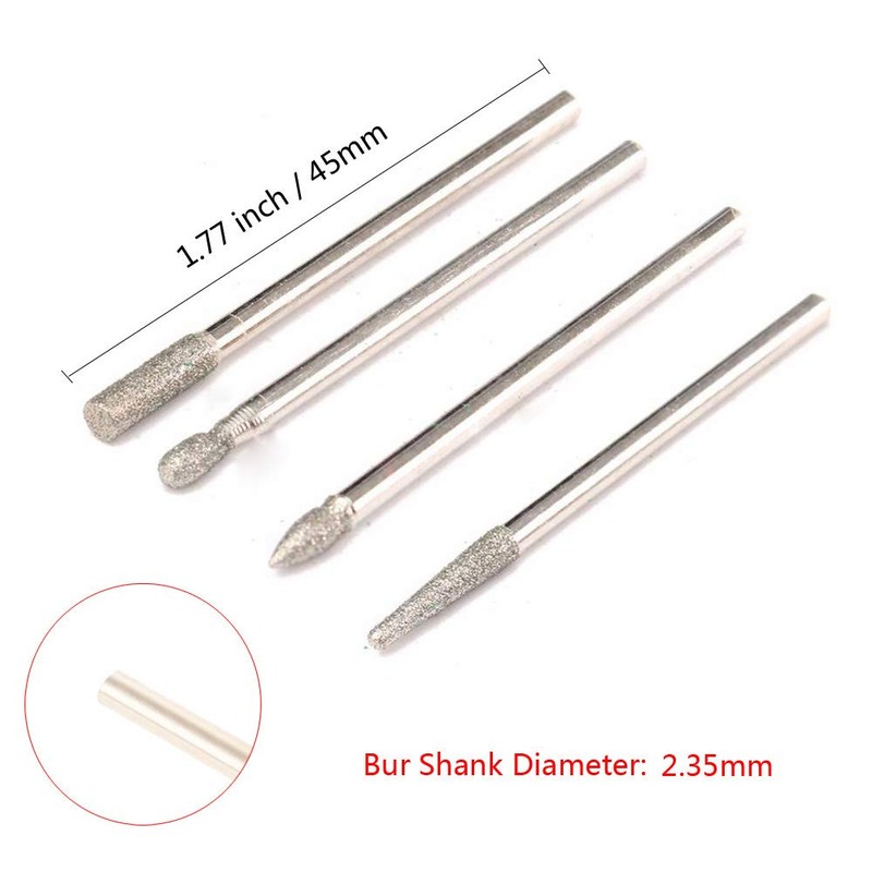 Gasea 30pcs 2.35mm Shank Diamond Coated Rotary Burr Drill Bits