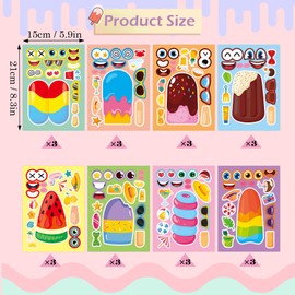 Conzon 24PCS Ice Cream Make a Face Stickers, Cute Summer Mix and Match Sticker Party Games, Make Your Own Ice Cream Stickers DIY Crafts for Summer Party Supplies School Reward Birthday Gifts