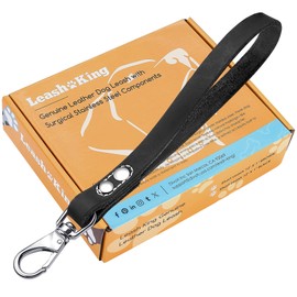 Genuine Leather Short Traffic Dog Leash- 12" Length x 1" Wide - Soft, Strong, Heavy Duty for Large & Medium Breeds - Dog Lead for Walking, Training, Hiking and Running – Black