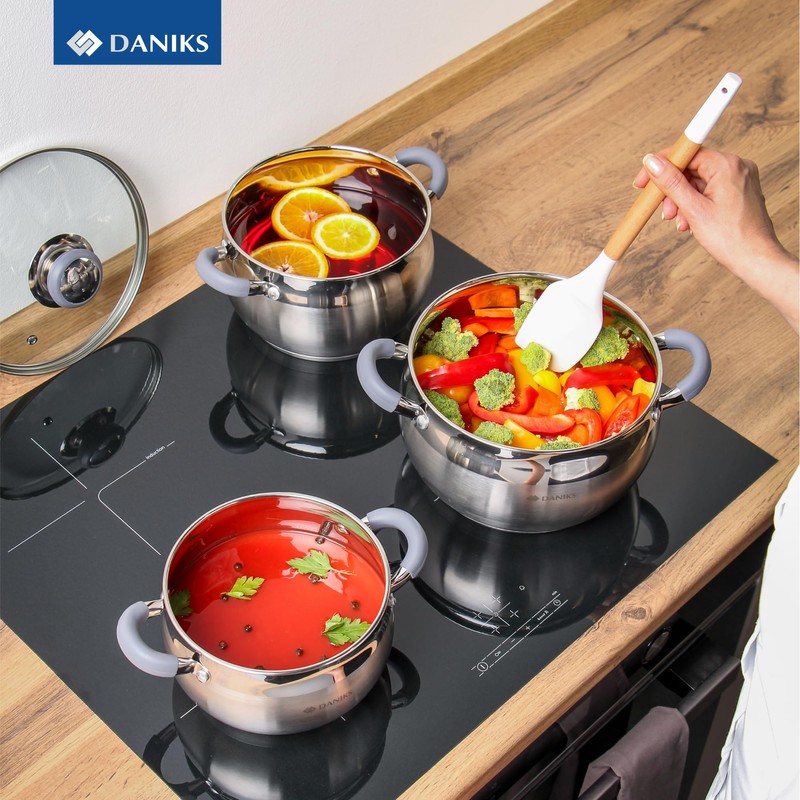 Daniks Modern 3 Quart Stainless Steel Stock Pot with Glass