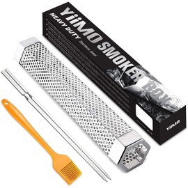 Smoke Tube for Pellets, YiiMO 12'' Pellet Smoker Up to 6Hrs of Cold Hot Smoking, Brush n Meat Sticks, Portable Hexagon Fits All Electric Gas Charcoal Grill Wood Billowing Smokers
