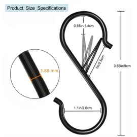 Aieve 10-Pack S Hooks with Safety Buckle, 3.5 inch Heavy Duty S Hooks for Kitchen, Bathroom, Courtyard - Hanging Plants, Clothes, Pots and Pans, Bathing Utensils, Bags (Black)