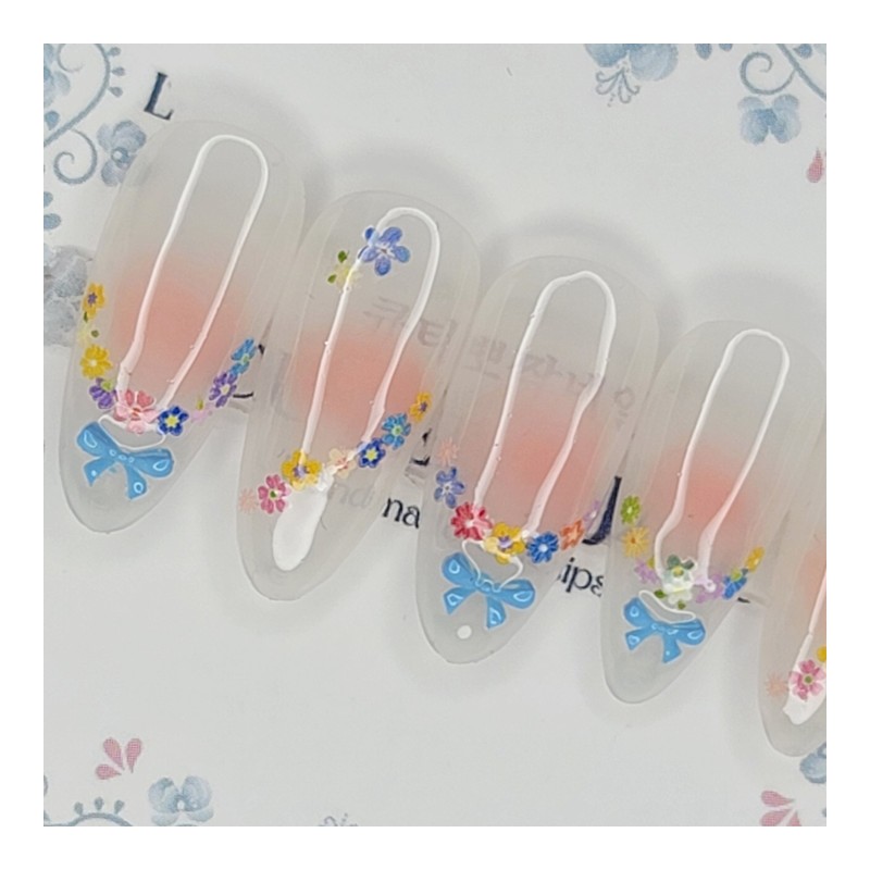 Blue Ribbon Garden Handmade Nail Tips - Stiletto L /