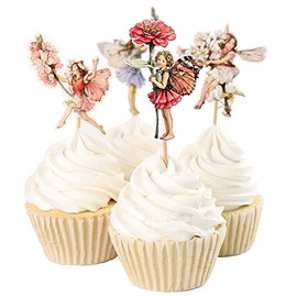 Fumee Set of 24 Pieces Fairy Flower Theme Party Decoration Cupcake Topper Girls Birthday Party