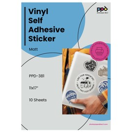 PPD Printable Vinyl Sticker Paper for Inkjet Printer, Matte Sticker Paper 11 x 17, Self-Adhesive Print Your Own Stickers at Home, Custom Photo, Waterproof & Tear Resistant, Instant Dry (10 Sheets)