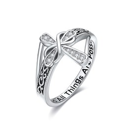 CUPENDA Cross Ring 925 Sterling Silver Cross Infinity Filigree Zircon With God All Things Are Possible Rings Religious Jewelry for Women Christian Size 8