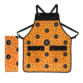 Bandana Barber Cape and Apron Set Bandana Haircutting Cape and Apron Snap Closure Hair Proof Water Proof (Orange Apron & Cape Combo)