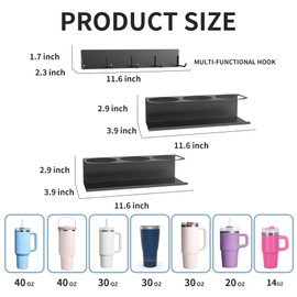 SUYUZUR Magnetic Cup Holder for 30/40 oz Tumblers Cup Organizer with 6 Slots and Hanging Hooks, Magnetic Fridge Water Bottle Organizer for Tumblers, Cups and Bottles – 3-Pack Black