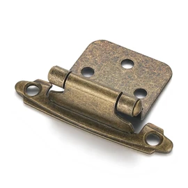Vallecloud 10 Pack (5 Pair) Antique Brass Self Closing Cabinet Hinges for Kitchen Cabinet Door, 1/2" Overlay (Variable) Semi Concealed Kitchen Cabinet Hinges