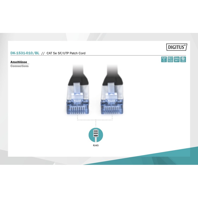Digitus DK-1531-010/BL Cable P SF/UTP CAT5e 1m black polybag