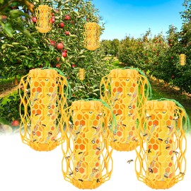 Sancodee 4 Pack Upgraded Wasp Trap Outdoor Hanging, Carpenter Bee and Hornet Catcher, Reusable Yellow Jacket Trap with Bait Reservoir, Bee Killer and Wasp Catcher for Outside (Orange)