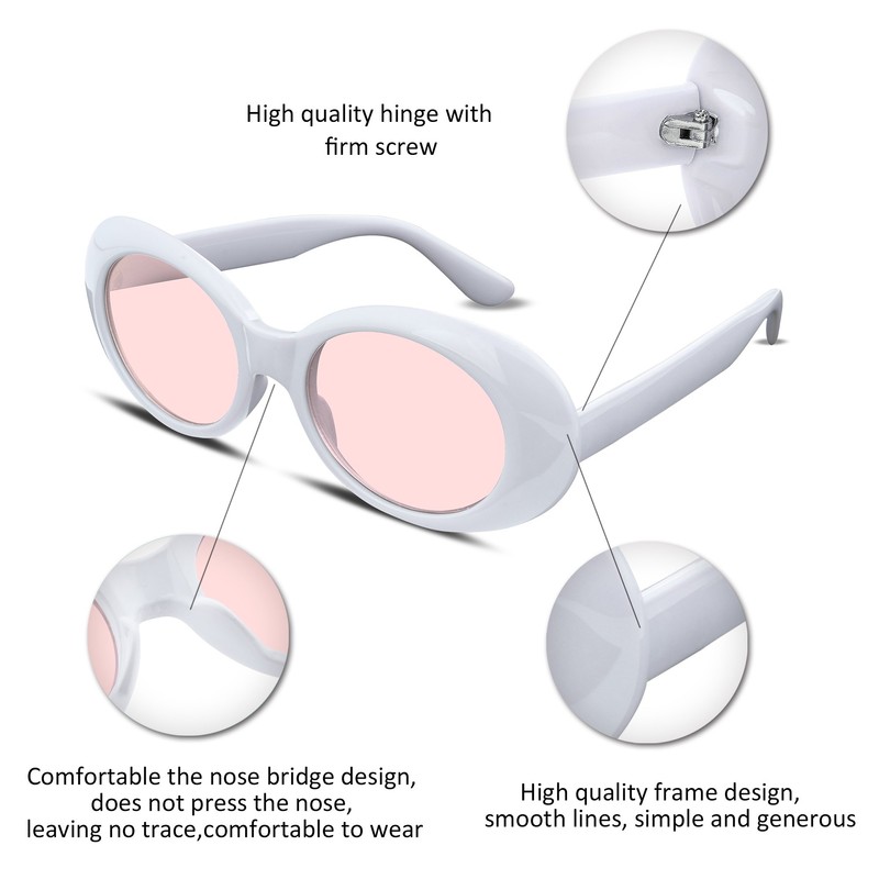 [FEISEDY] オーバル サングラス レディース レトロ クラシック メンズ サングラスファッション B2253 (ホワイトピンク)