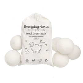Everyday Nexus Wool Dryer Balls – Set of 6, 100% Organic New Zealand Wool, Eco-Friendly Natural Fabric Softener, Reduces Drying Time, Reusable Dryer Sheet Alternative with Cotton Bag