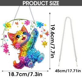 SKRYUIE Hanging Diamond Art Kits for Adults Pendant Cat, Special Shaped Crystal DIY Diamond Painting Kit, Acrylic Board Wreath Pendants Double Sided, Home Decor 7.48 x 7.32 Inch x7