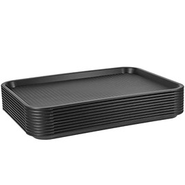 MANCHAP 10 Pack 16 x 12 Inch Black Plastic Fast Food Tray, Rectangular Plastic Food Service Trays, Cafeteria Serving Trays for Home, Restaurants