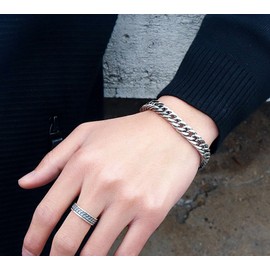 DAINTY Women Girl Titanium Stainless Steel 8.5 mm Silver Cuban Link Chain Bracelet 7.2"