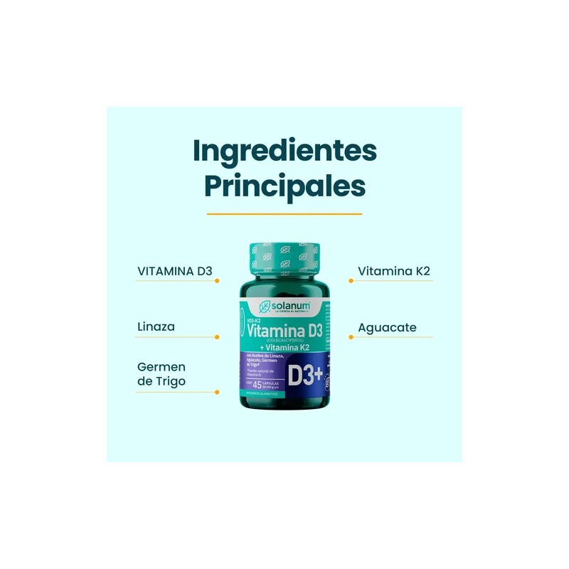 Vitamina D3 + Vitamina K2 Aceite De Linaza Solanum 45