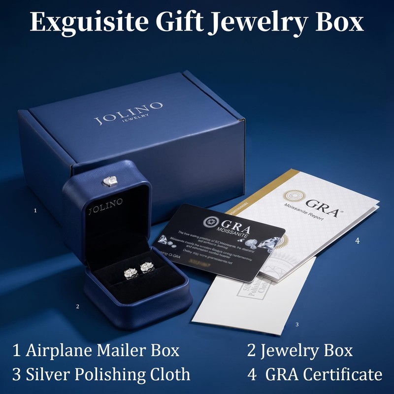 JOLINO Moissanite Stud Earrings, Stud Earring for Women Men, Earrings