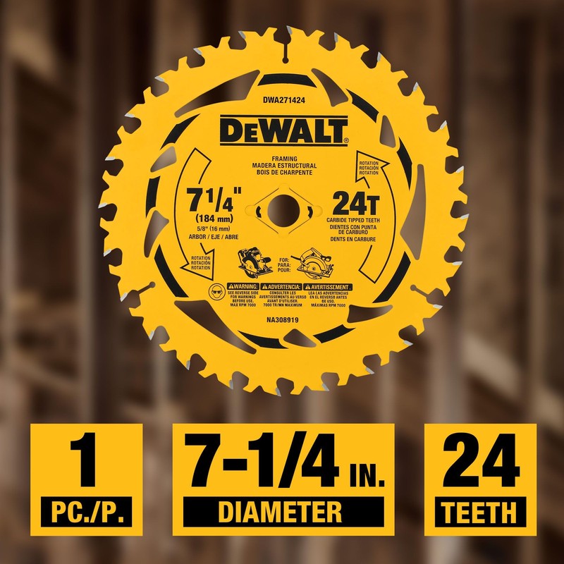 DEWALT 7-1/4 in. 24T Circular Saw Blade, Smooth Cutting, Superior