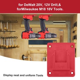 Rtsyful 8 Packs Tool Holder Mount for 20V/12V Drill and Milwaukee M18 18V Tools - Tool Holder/Hanger Set with 32 Pcs Screws - Red (Red 8Packs Tool Holder Mount)