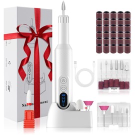 Nail Drill para Uñas, 20000RPM Torno Electrico para Uñas con 3 Velocidades Ajustables, Portátil Taladro para Uñas con 12 Cabezales de Lijado y 36 Bandas de Lijado para Acrílicos, Geles, Uñas Naturales
