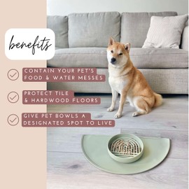 Waterproof Silicone Pet Food Mat - Non-Slip, Spill-Proof Feeding Mats for Floors, Raised Edge Design, Easy-to-Clean, Durable Flexible Rubber Mat for Dog & Cat Bowls, Medium-Natural Sand