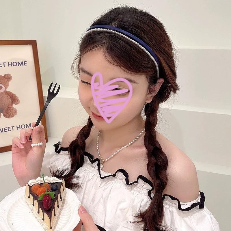 Pearl Headband Velour Black Adult Hair Band Wedding Hair Accessory