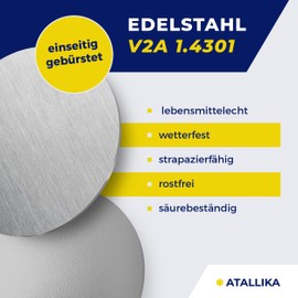 ATALLIKA Stainless Steel Sheet Round 2 mm [Blank, Diameter 150 mm] - Metal Plate Made of V2A Stainless Steel [Weatherproof for Outdoor and Indoor] - Round Sheet Metal Cut from Germany [Brushed on One