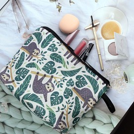 Pebarmnt Cute Animal Lovers Gifts Tropical Sloth Cosmetic Bag Makeup Pouch with Zipper (sloth)