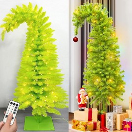 5.7FT Prelit Grinch Christmas Tree - Artificial Christmas Tree with Timer Remote for Indoor Holiday Decor - Xmas Tree for Home, Office, Living Room, Kitchen
