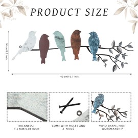 Ferraycle Metal Bird Wall Art Birds on the Branch Wall Decor Leaves with Birds Metal Sculpture Bird Silhouette Metal Ornament Branch Wall Hanging Sign for Balcony Garden Home Decor (Vivid Colors)