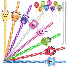 24 Fun Reusable Monster Drinking Straws for Birthday,Halloween Party Favors