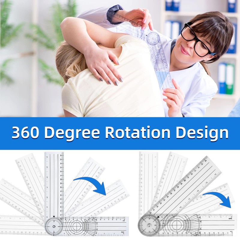 2 Pieces 360° Goniometer Protractor Rotating Medical Goniometer Protractor Transparent