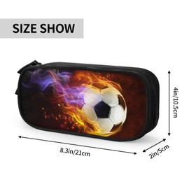 YIJIUWKIS Kids Boys Pencil Case Large Capacity Pencil Box Storage Pen Bag with Zippers, Sports Black Pencil Pouch Stationery Case with Fire Soccer Printed for Office School