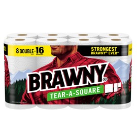 Brawny® Tear-A-Square® Paper Towels, 8 Double Rolls = 16 Regular Rolls