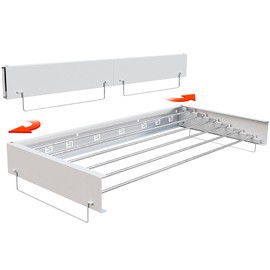 SKIKEN Wall Mounted Laundry Drying Rack - Pull-Out Drying Rack Clothing - 6 Stainless Steel Rods - Collapsible & Hidden for Laundry Room/Bathroom - Heavy Duty & Space Saving (40.0", White)
