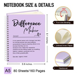 Msticey Difference Maker Definition 160 Blank Pages Purple Hardcover Spiral Notebook, Thank You Gifts for Leader SchoolCounselors Nurse Preceptor, Appreciation Gifts for Manager Colleague Mentor