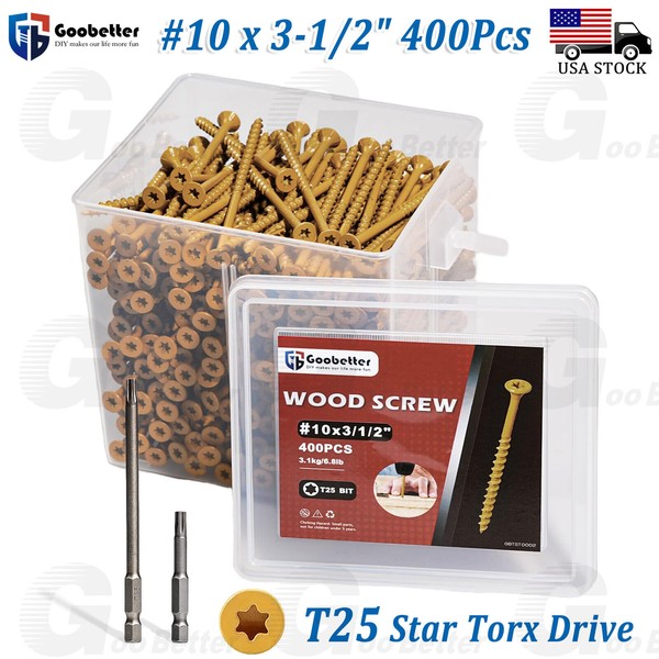 GooBetter #10 x 3-1/2" Deck Screws T25 Torx Drive Self