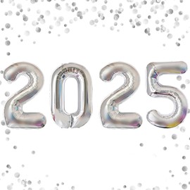Jumbo 2025 Balloons Number 2025 Balloons 2025 Number Foil Balloons Graduation Balloons 2025 Durable Reusable Easy to Inflate for New Year Graduation Birthday&Anniversary Parties(Silver, 40 Inch)