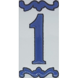 House Numbers Ceramic Tile Letters & Frame Spanish Blue Design Tile Size 10cm H x 5cm W Number Frame Size 2 to 13 tiles (Number 1)
