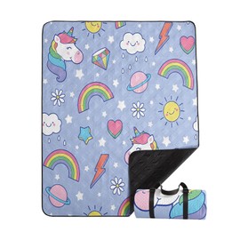 Smell Sunshine Outdoor Picnic Blanket,Portable Sandproof Waterproof Picnic Mat,Rainbow Unicorns Printed Camping Beach Mat for Sand and Wet Grass Hiking (Rainbow Unicorns S)
