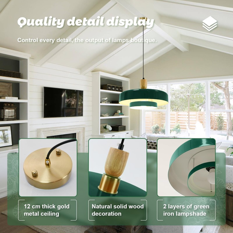 Qepeety Mid Century Pendant Light, Green Chandelier Hanging Light,2 Layer