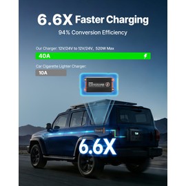 DC to DC Charger with MPPT, 520W, 40A On-Board Battery Charger, Solar Panel/Alternator Dual Input, Smart Multi-Stage Charging for LiFePO4 Lead-Acid Batteries, 12V/24V-12V/24V, for RV Home Backup