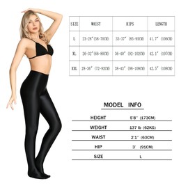 SOFSOT Opaque Shiny Tights Plus Size Wet Look Foot Shiny Tights Pilates Yoga Pants High Waist, black