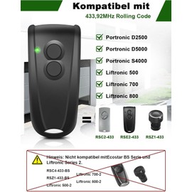 Wvoillty 433.92 MHz Remote Control for Garage Door Opener, 2 Channels Handheld Transmitter for Ecostar Handheld Transmitter RSC2, RSE2, RSZ1, Liftronic 500, 700, 800, Hand Transmitter for Garage Door