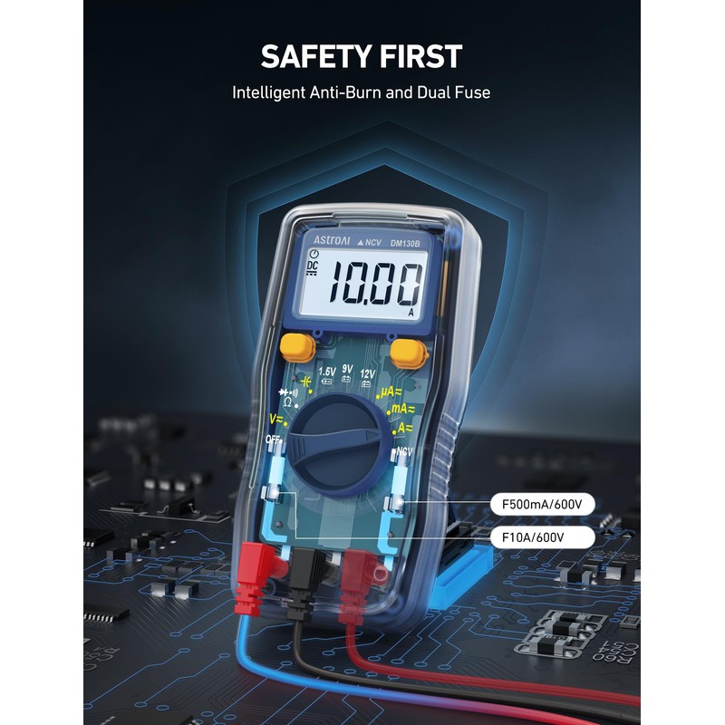 AstroAI Digital Multimeter, Voltmeter 1.5v/9v/12v Battery Voltage Tester Auto-Ranging/Ohmmeter/DMM with